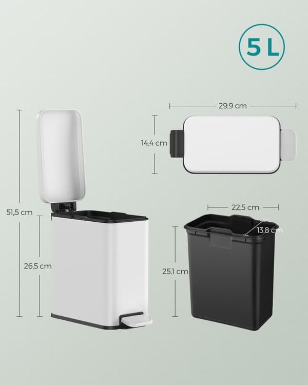 Rootz White Steel Kosmetikspand - Makeup Organizer - Affaldsbeholder - Holdbar konstruktion - Kompakt størrelse - Let at rengøre - 29,9 cm x 14,4 cm x