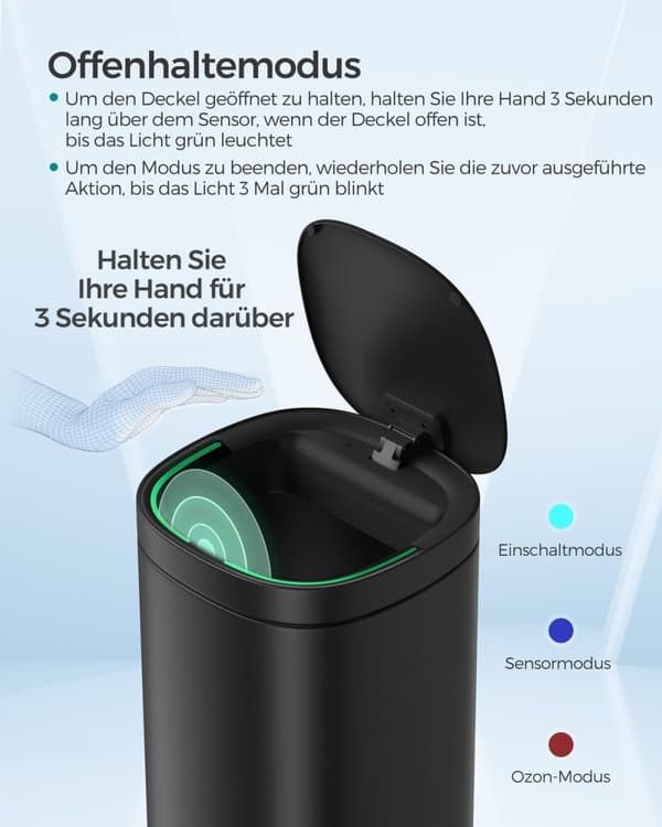Rootz Sensor Roskakori - Roskakori - Automaattinen jäteastia - Teräsrakenne - Tilavuus 50 litraa - 30 cm x 30 cm x 74,6 cm - Musta - 3,5 kg - Hands-fr