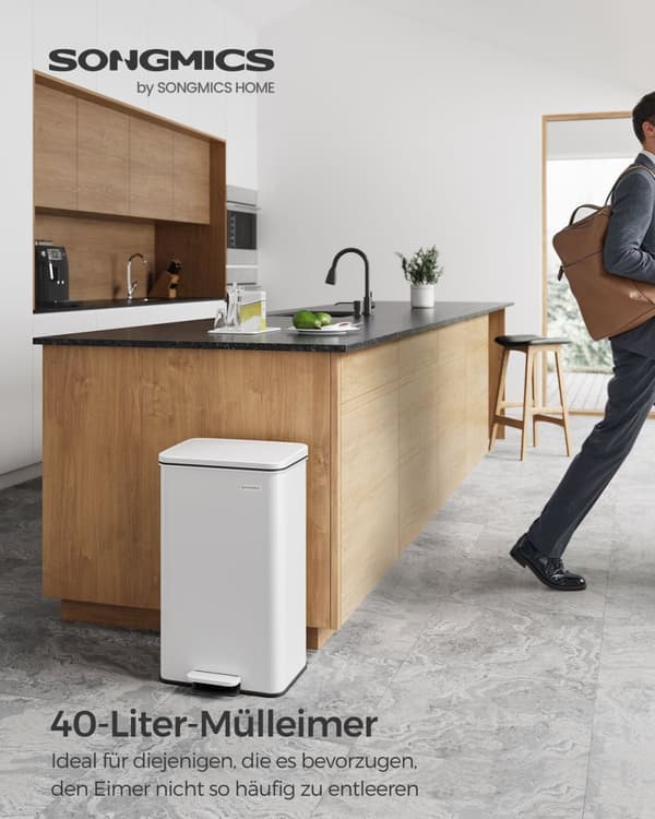 Rootz vit stålsoptunna med lock - soptunna - sopkorg - 40 liters kapacitet - 34,8 cm x 32,1 cm x 55,7 cm - 83,3 cm total höjd - 3,3 kg - 15 gaspåsar i