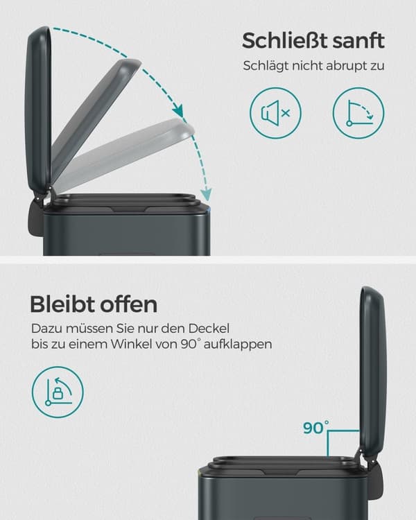 Rootz Grey Steel Cake Bin - Papperskorgen - Avfallsbehållare - Fotpedal - Innerhink av PP-plast - 44,4 cm x 40,8 cm x 60,2 cm - 19 cm x 28,5 cm x 50 c