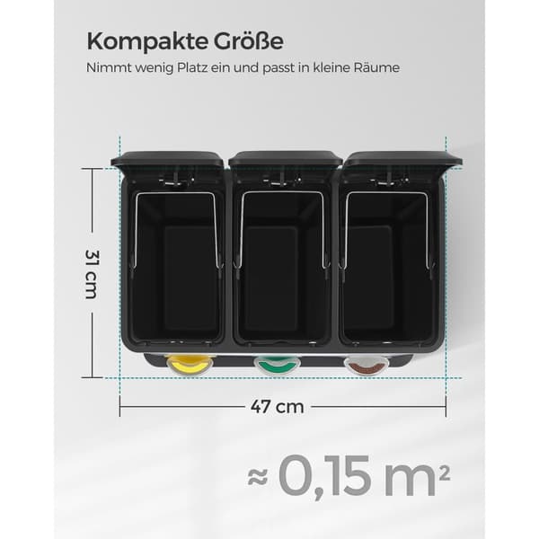 Rootz 3-osastoinen poljinkori - Kierrätyskori - Roskakori - Ilmatiivis tiiviste - Ensiluokkainen materiaali - Erilliset lokerot - Käytännöllinen kahva