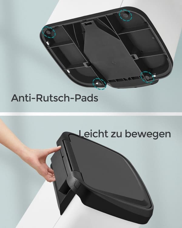 Rootz 50L papperskorg i stål med lock - Avfallstunna - Soptunna - Slitstark PP-plast - Handsfree-drift - Luktkontroll - Utrymmesbesparande design - 40