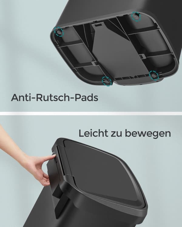 Rootz 50L musta roskakori kannella - Roskakori - Jätekori - Terästä ja PP-muovia - Hands-free-käyttö - Hajunhallinta - Tilaa säästävä muotoilu - 40,4
