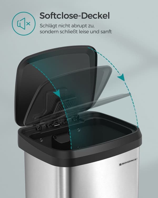 Rootz 50L papperskorg med lock - soptunna - Papperskorg - Stål och PP-plast - Handsfree-drift - Luktkontroll - Utrymmesbesparande design - 40,4 cm x 3