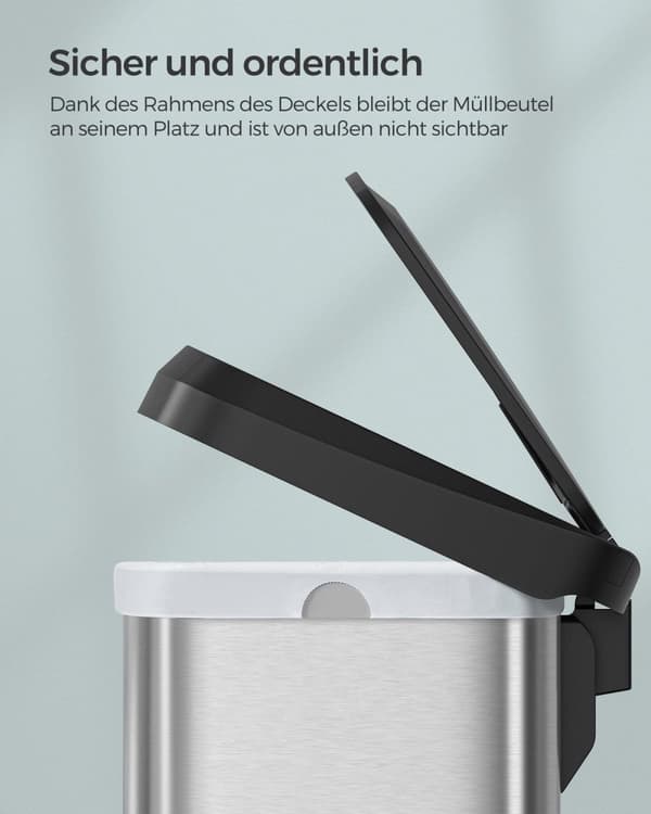 Rootz 50L papperskorg med lock - soptunna - Papperskorg - Stål och PP-plast - Handsfree-drift - Luktkontroll - Utrymmesbesparande design - 40,4 cm x 3