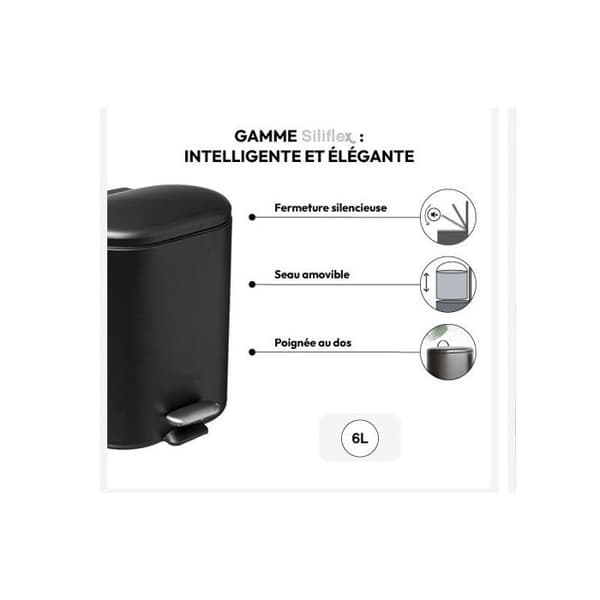 Sili metall "Softclose" pedalbehållare 6 l Atmosphéra - Svart
