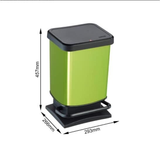 Rotho Paso 20l papperskorg med pedal och lock, plast (PP) BPA-fri, grön/metallic, 20l (29,3 x 26,6 x 45,7 cm)