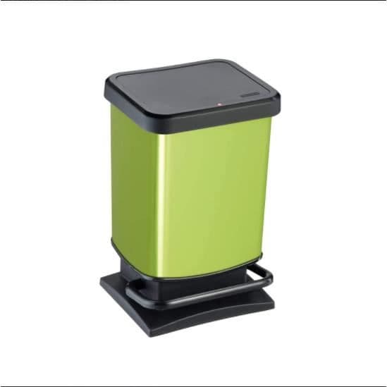 Rotho Paso 20l papperskorg med pedal och lock, plast (PP) BPA-fri, grön/metallic, 20l (29,3 x 26,6 x 45,7 cm)
