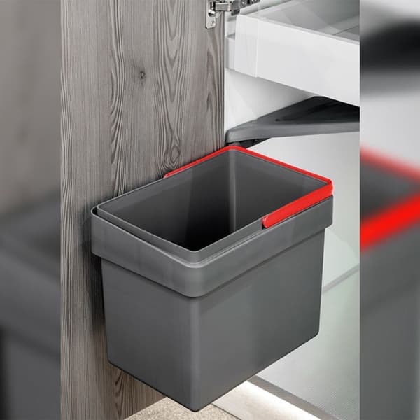 Emuca återvinningskärl för dörrmontering och 15 liters behållare, antracitgrå plast.