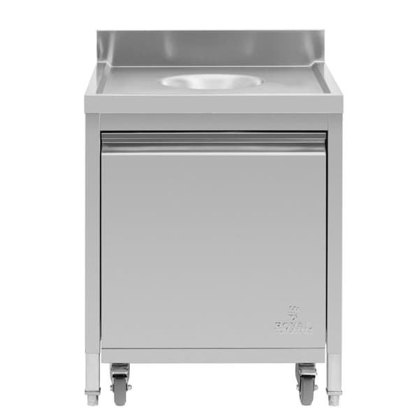 Royal Catering - Soptunna med rullcontainer - 50 l - Inkastöppning - Främre utdrag - Bakkant - Rostfritt stål