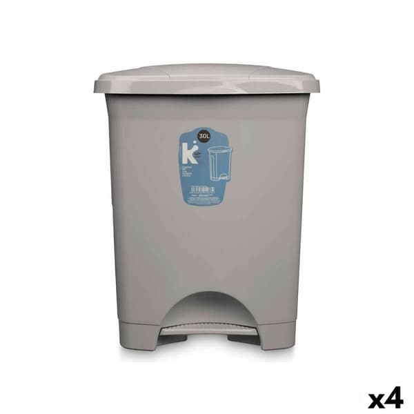 Papirkurv med pedal Grå Plastik 30 L (4 enheder)