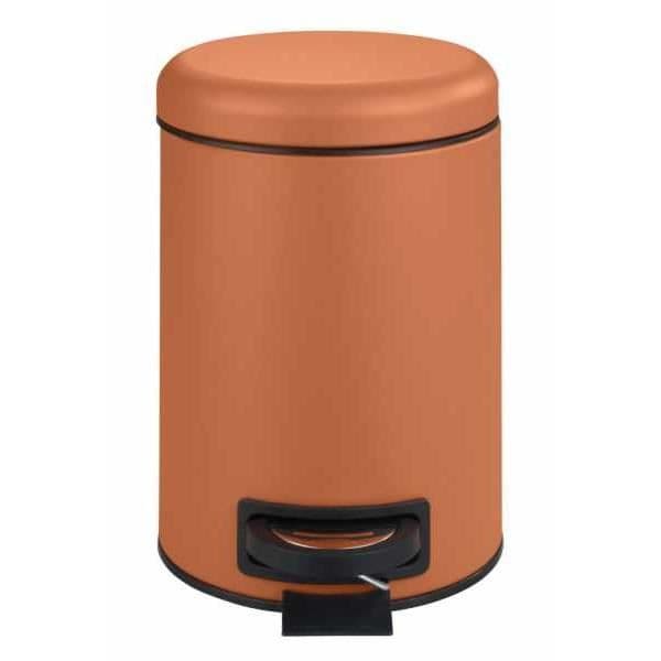 WENKO Leman Pedal Bin, Liten Badrum Bin, 3L Kapacitet, Stål, 17x25x22,5 cm, Matt Terracotta