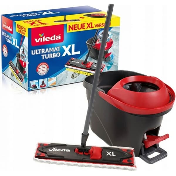 Mop with Bucket Vileda Ultramat Turbo XL Musta Punainen Mikrokuitu
