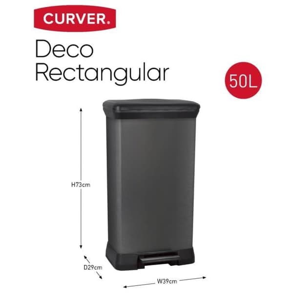 Curver Deco Rektangulär Pedal Bin 50 L Metallic Svart
