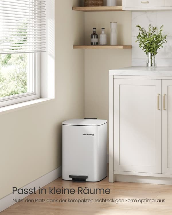 Rootz White Step papperskorg - Stålkorg - PP-plastsoptunna - 20L Kapacitet - 34cm x 28,5cm x 40,4cm - Fotpedalkorg