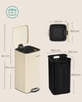 Miniatyrbillede 7 af 7: Rootz 30L skraldespand - Sandbeige beholder - Stål PP-plastik - Stor størrelse - Indvendig spand - 34 cm x 28,5 cm x 54,4 cm - 82 cm totalhøjde