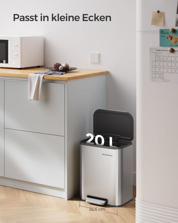 Rootz metallsoptunna med lock - soptunna - soptunna - stål & PP-plast - 36,6 cm x 30 cm x 42,5 cm - 20L Kapacitet - 3,8 kg