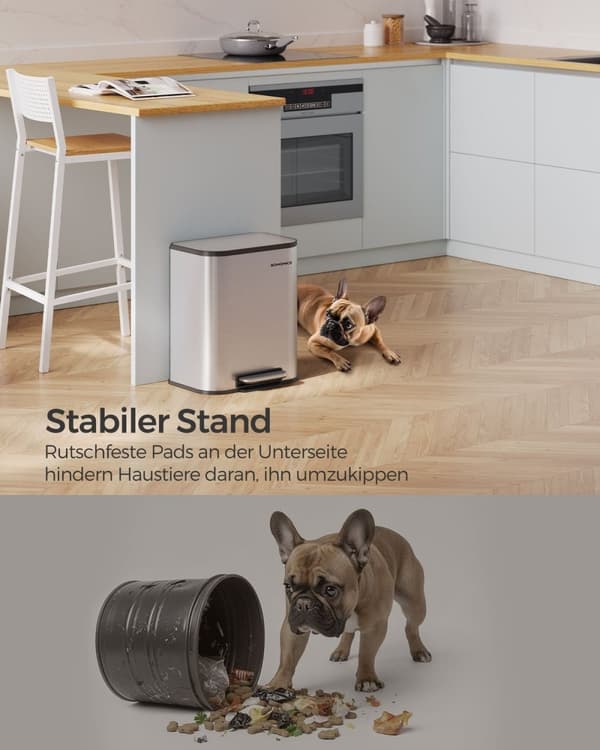 Rootz metallsoptunna med lock - soptunna - soptunna - stål & PP-plast - 36,6 cm x 30 cm x 42,5 cm - 20L Kapacitet - 3,8 kg