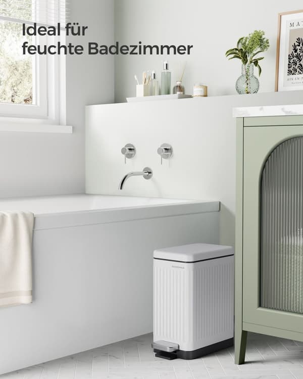 Rootz Cloud White Cosmetic Bin - Ydre stålbeholder - PP Indvendig spand - 10L Kapacitet - 33,5 cm x 16,8 cm x 34,5 cm