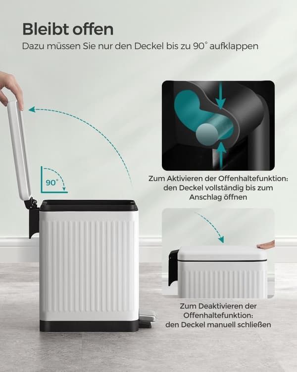 Rootz Cloud White Cosmetic Bin - Ydre stålbeholder - PP Indvendig spand - 10L Kapacitet - 33,5 cm x 16,8 cm x 34,5 cm
