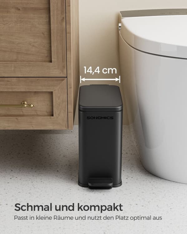 Rootz Steel kosmetiikkakori - Musta väri - Poljinkori - 5 litran tilavuus - 29,9 cm x 14,4 cm x 29 cm - Tyylikäs muotoilu - Ympäristöystävällinen
