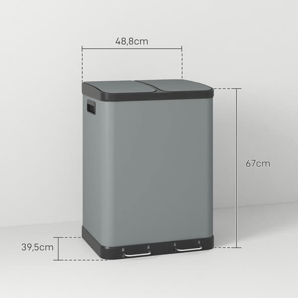 Rootz 30L kaksinkertainen roskakori - Kaksiosastoinen jäteastia - Metallikotelo - Sormenjälkiä hylkivä - Irrotettavat sisäastiat - 48,8 cm x 39,5 cm x