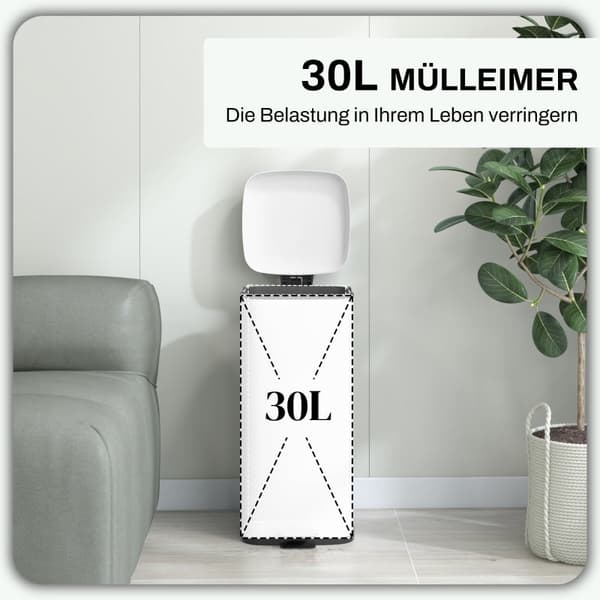 Rootz 30L papperskorg - Kökskärl - Sopbehållare - Mjukstängande lock - Håll-öppen funktion - Fingeravtryckssäker - 28 cm x 35 cm x 63,5 cm