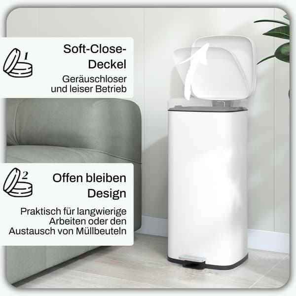 Rootz 30L papperskorg - Kökskärl - Sopbehållare - Mjukstängande lock - Håll-öppen funktion - Fingeravtryckssäker - 28 cm x 35 cm x 63,5 cm