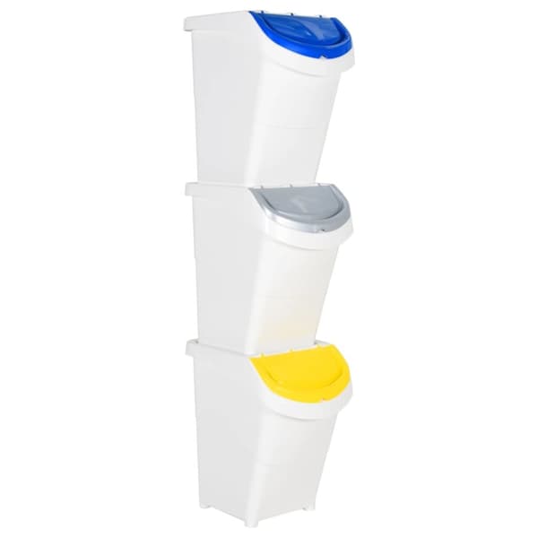 Stapelbara soptunnor med lock 3 st vit PP 120 L