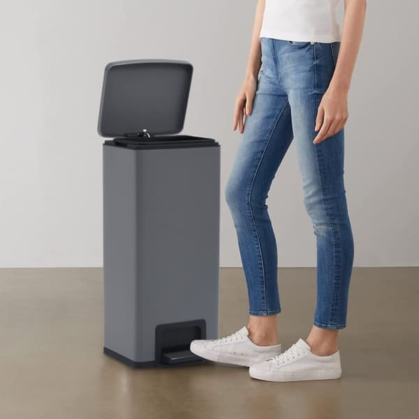 Soptunna med pedal anti-fingeravtryck 30 L grå rostfritt stål