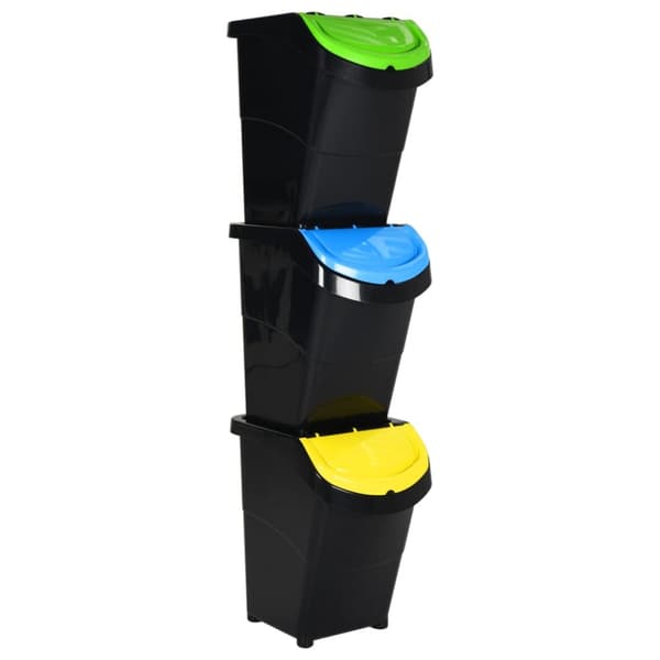 Stapelbara soptunnor med lock 3 st svart PP 120 L