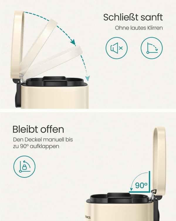 Rootz stålsoptunna - Soptunna - Avfallsbehållare - Plastfoder - 43,2 cm x 37,1 cm x 63,2 cm - Sandbeige - 50L Kapacitet
