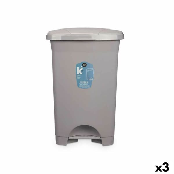 Papirkurv med pedal Grå Plastik 50 L (3 enheder)