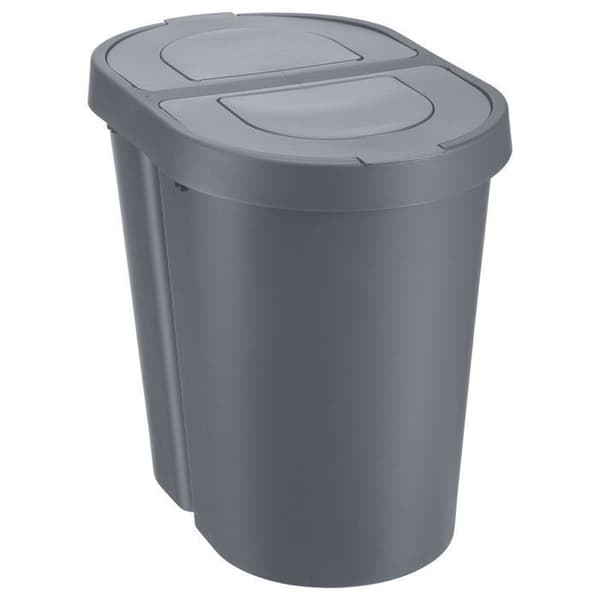 Plast Team papperskorg, gångjärnslock, dubbel, grå, 2 x 25 l, Seattle Swing