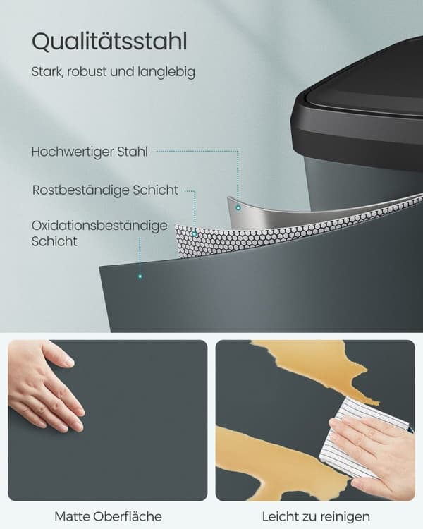 Rootz kökssoptunna med lock - antracitgrå-svart - stålbehållare - PP-plast - 50 liter - 40,4 cm x 38 cm x 58,5 cm - fotpedal - 4,3 kg