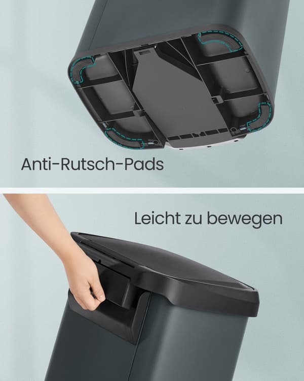 Rootz kökssoptunna med lock - antracitgrå-svart - stålbehållare - PP-plast - 50 liter - 40,4 cm x 38 cm x 58,5 cm - fotpedal - 4,3 kg