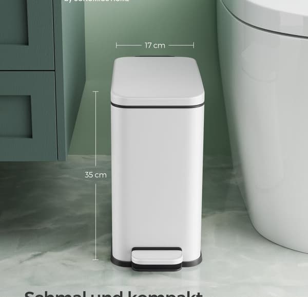 Rootz 10L kosmetikspand - Affaldsspand - Skraldespand - Stålhus - PP-plastforing - 38,4 cm x 17 cm x 35 cm - Ideel til badeværelser og køkkener