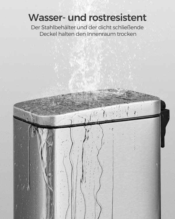 Rootz 5 liters kosmetikspand - Affaldskurv - Skraldespand - Stålmateriale - 29,9 cm x 14,4 cm x 29 cm - Sølvlåg - Indvendig spand af PP-plast