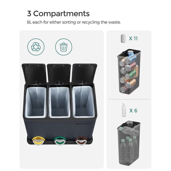 Roskakori - 3 -in -1 keittiö prullen bin - 24 l - musta