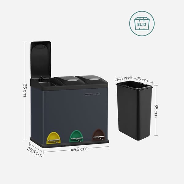 Roskakori - 3 -in -1 keittiö prullen bin - 24 l - musta