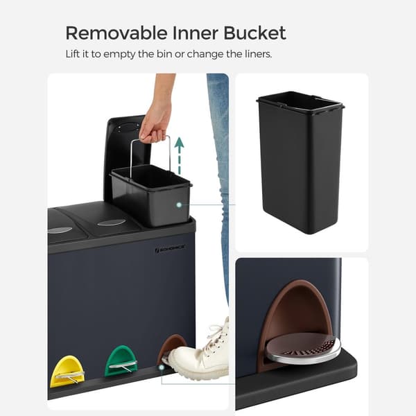 Roskakori - 3 -in -1 keittiö prullen bin - 24 l - musta