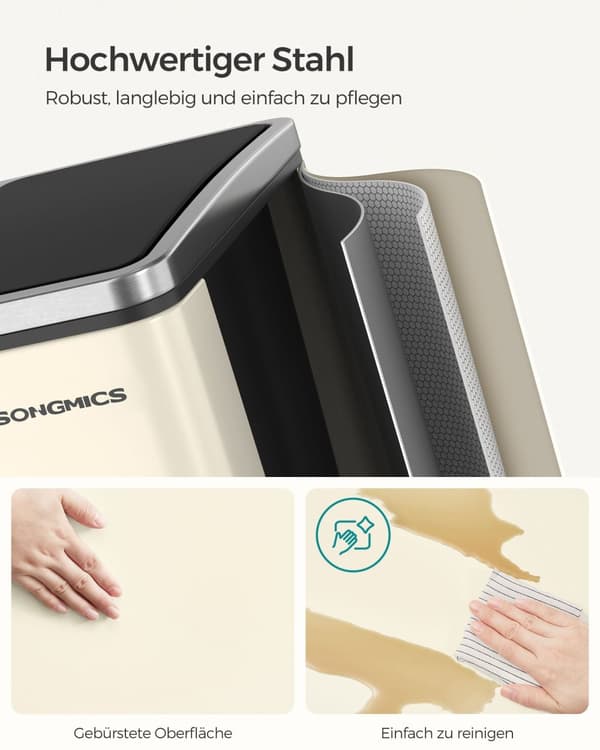 Avfallsseparationssystem-3 fack-3 x 18 L-lock-sand-beige-bläcksvart