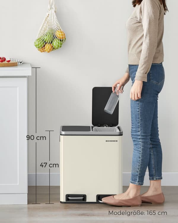 Avfallsseparationssystem-3 fack-3 x 18 L-lock-sand-beige-bläcksvart