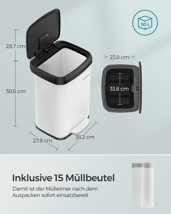 Køkken Prullen Box-50 liter-metal-hvid-sort låg