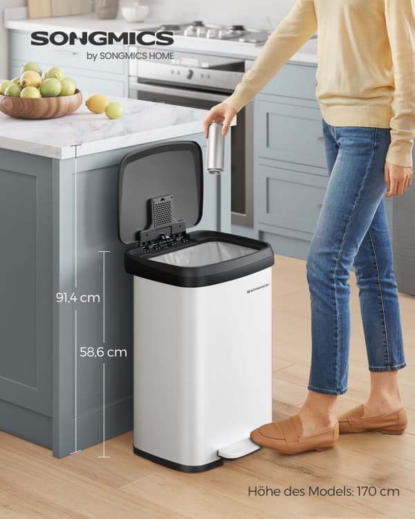 Køkken Prullen Box-50 liter-metal-hvid-sort låg