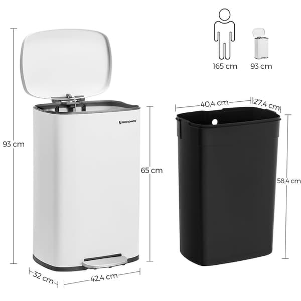 Skräp hink - stålpedalfack - 50 L - Softclose - med plast inner hink - svart