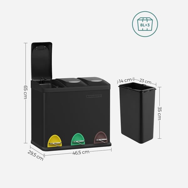 Avfallsbask - Pedal Bin for Kitchen - Waste Separation - 24 L - Svart