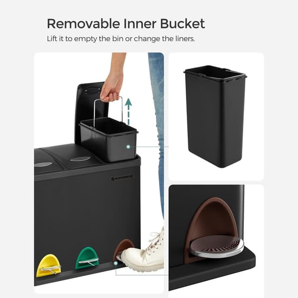 Avfallsbask - Pedal Bin for Kitchen - Waste Separation - 24 L - Svart