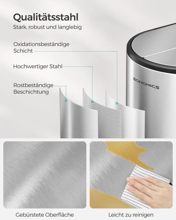 Avfallsseparationssystem - med 2 fack - Metalliskt silver