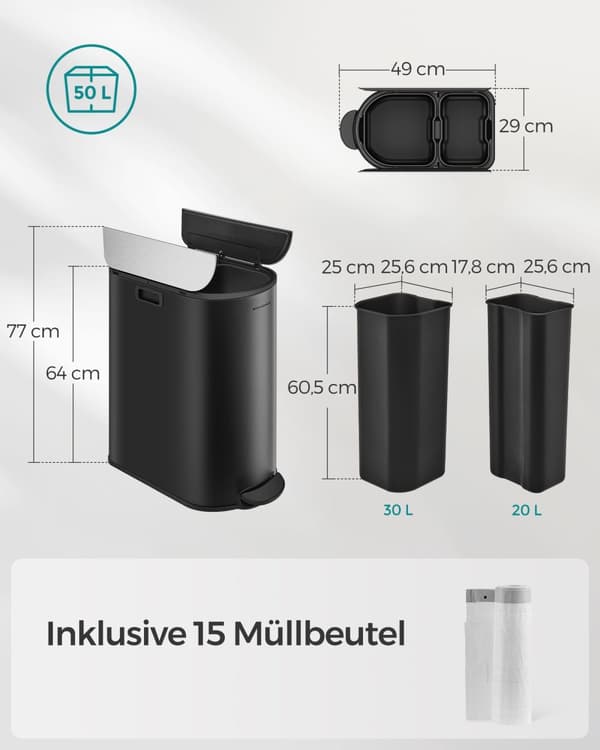 Avfallsseparationssystem - 2 fack - 30 L och 20 L